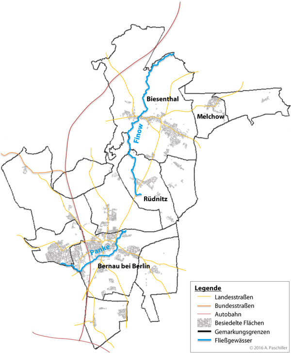 Gebietskarte der Mitglieder-Städte und Gemeinden des WAV „Panke/Finow" 